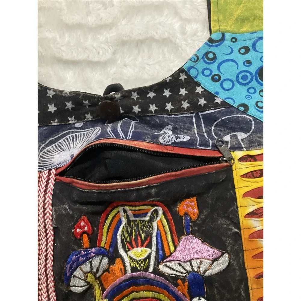 The Collection Royal Patchwork Boho Crossbody/Shoulder Bag Mushroom Hippie